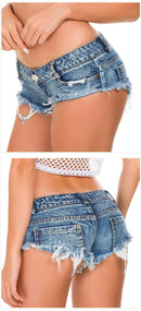 Short Jeans Feminino Mini com Cintura Baixa e Rasgos - Streetwear Verão