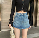 Saia Jeans Feminina Mini com Cintura Alta Slim - Coreana Cute Verão