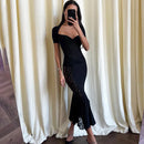 Ticketsx Sexy Lace Dress Set Women Fashion V-Neck See-Through Patchwork Pleated Slim Skirts Set Elegant Party Evening Dress Set