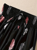 Floral Pants Spring and Summer Thin High Waist Slim Ice Silk Stretch Floral straight-leg Women's Pants