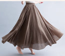 Boho Cotton Linen Beach Long Skirt Women Vintage Casual Solid A-line High Waist Dance Floor-Length Maxi Skirt Spring Summer New