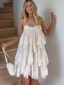 Vestido Mini Feminino Branco com Renda e Ombro Frio - Boho Casual Praia Verão
