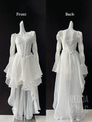 Vestido de Festa Princesa com Bordado Floral e Manga Bufante - Branco