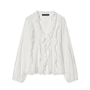 Women Shirt 2025 New Fashion Autumn Long Sleeve Layered Decorative Blouse for Women Casual Chic V-neck Ladies Top