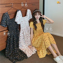 Floral Skirt for Women Summer Dress 2025 New French Square Collar Chiffon Midi Skirt
