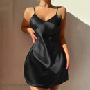 Camisola Feminina Sexy de Cetim com Renda e Alças - Lingerie Costas Abertas Loungewear Noite