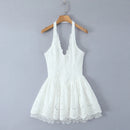 Vestido Feminino Branco com Renda Bordada e Halter - Sem Manga Costas Abertas Sexy Linha A Festa 2025
