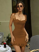 Vestido Mini Feminino Elegante com Babados e Bandagem - Sexy Slim Festa Aniversário