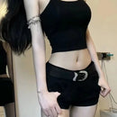 European Style Denim Shorts for Women Low-waisted Ins Summer Hip-covering Sexy Hot Girls Solid All-match Streetwear Casual Y2k