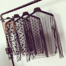 Elegant Lace T-shirt For Women Mesh Long Sleeve Tops See Through Top Transparent Sheer Blouse  High Neck Bottoming Shirts
