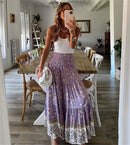 Fashion Women Skirts New Casual All-match Skirt Loose Elastic Waist Floral Print Ethenic Style Boho Skirt Bohemian Style Skirt