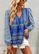 Boho lnspired Pink Floral Blouse Women V-neck Tassel Long Sleeve Bohemian Women Tops New Summer Fashion  Blouse Shirt For Women