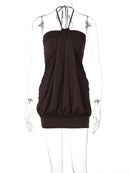 Vestido Mini Halter Franzido com Costas Abertas - Festa e Balada Y2K