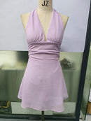 Vestido Mini Feminino Sexy com Halter e Amarrão - Bodycon Sem Manga Costas Abertas Festa Clube 2026