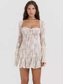 Vestido Mini Elegante com Estampa e Manga Longa - Outono e Inverno