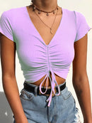 Cropped Regata Feminino Decote V com Amarração Frontal - Slim Streetwear Verão 2024