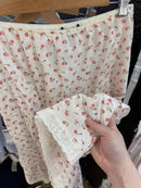 Red Floral Midi Skirts Woman Summer Lace Trim A-line Long Faldas Female New Preppy Style All-match Sweet Cute Cotton Skirts Y2k