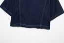 Women Casual Navy Blue Denim Shorts Set V-neck Short Sleeves Cropped Shirt High Waist Solid Color Shorts Skirt Female Suits