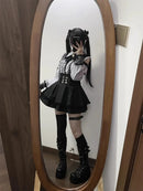 Women‘s Lolita Set Dark Femme Mesh Top & Waist Cinching Skirt, 2025 Autumn Japanese Street Style Coord for Gothic Baddie Fashion