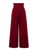 Flowy Wide Leg Palazzo Pants for Women - High Waist Pleated Trousers, Elegant Burgundy Office Suit Pants Spring Summer Slacks