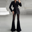 Elegant High Waist Slim Straight Trousers Sexy See Through Mesh Flare Pants for Women Summer Solid Commute Lady Long Pants Mujer