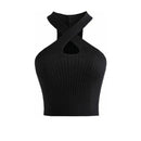 Top Cropped Feminino Halter de Tricô com Alças Cruzadas - Sexy Ombro a Ombro Regata Verão 2023