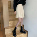 Knitted Pleated Skirts Women Above Knee Solid Casual Autumn All-match Design College Jupe Femme Korean Style High Waist Elegant