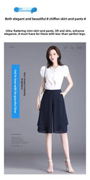 High Waist Wide Leg Pants Women Summer Loose Thin Chiffon Five-Quarter Length Anti-Light Skirt Trendy Casual Trousers