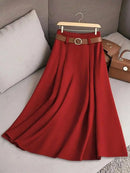 Elegant Fashion Skirts For Women 2025 New Spring Autumn Patchwork Pleated A-Line Mid-length Skirts Commuting Office Lady Skirt