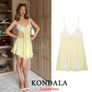 Vestido Curto Feminino Amarelo Chic com Alças e Renda - Sexy Cor Sólida Costas Abertas Praia Férias 2026