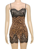 Vestido Mini de Renda com Estampa de Leopardo e Alças Finas - Praia e Festa