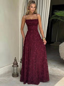 Vestido Longo Feminino Maxi com Alças Finas e Amarrão - Sexy Ombro Frio Festa Clube