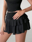 Pleated Mini Skirt Women Solid Color Sexy Folds Drawstring Leace-up Simple All-match Short Skirts Fashion Hot Girl Streetwear