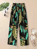 Floral Pants Spring and Summer Thin High Waist Slim Ice Silk Stretch Floral straight-leg Women's Pants