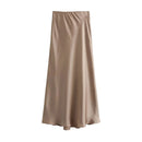 Women's Soft Touch Silk-Like Midi Skirt High Waist Elastic Waistband Chic Fashion Female Skirts Elegant Mujer