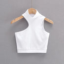 Women High Neck Crop Tank Top With Cut Out Detail Active Asymmetric Crop Tank Top
