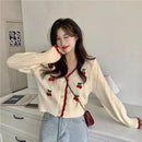 New Women Spring Autumn Knitted Cardigan Sweater V-neck Cropped Short Tops Korean Retro Outerwear Long Sleeve Sweaters Tops