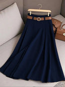 Elegant Fashion Skirts For Women 2025 New Spring Autumn Patchwork Pleated A-Line Mid-length Skirts Commuting Office Lady Skirt