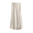 Women's Soft Touch Silk-Like Midi Skirt High Waist Elastic Waistband Chic Fashion Female Skirts Elegant Mujer