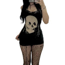 Vestido Mini de Veludo com Decote V e Manga Longa - Outono Inverno Elegante