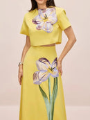 Bonboho Women's Matching Set Floral Printed Short Sleeve Cropped Top & Flared Midi Skirt 2026 Summer Casual Skirt Sets