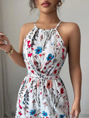 Macacão Feminino Floral com Laço na Cintura - Casual Elegante Ao Ar Livre