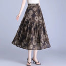Women Floral Print Tiered Midi Skirt Elastic High Waist Pocketed Ruffle Hem Casual Boho Long Skirt