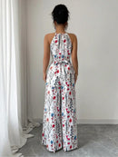 Macacão Feminino Floral com Laço na Cintura - Casual Elegante Ao Ar Livre