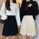 Knitted Pleated Skirts Women Above Knee Solid Casual Autumn All-match Design College Jupe Femme Korean Style High Waist Elegant