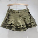 Y2k Denim Sexy Pleated Ruffle Mini Skirts for Women Summer 2025 New Fashion Lace-up Slim Low Waist Vintage Jean Short Skirt