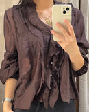 Women Shirt 2025 New Fashion Autumn Long Sleeve Layered Decorative Blouse for Women Casual Chic V-neck Ladies Top