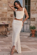 Lace Bandage 2 Piece-Set Long Skirt Female Patchwork Fashion Backless High Waist Elegant Lace-Up Maxi Skirt Sets Outfits