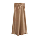 Women's Soft Touch Silk-Like Midi Skirt High Waist Elastic Waistband Chic Fashion Female Skirts Elegant Mujer