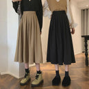 Fashion High Waist Pleated Skirt Women Korean Elegant College Style Midi Skirt Ladies Autumn Winter Thick A-line Skirts